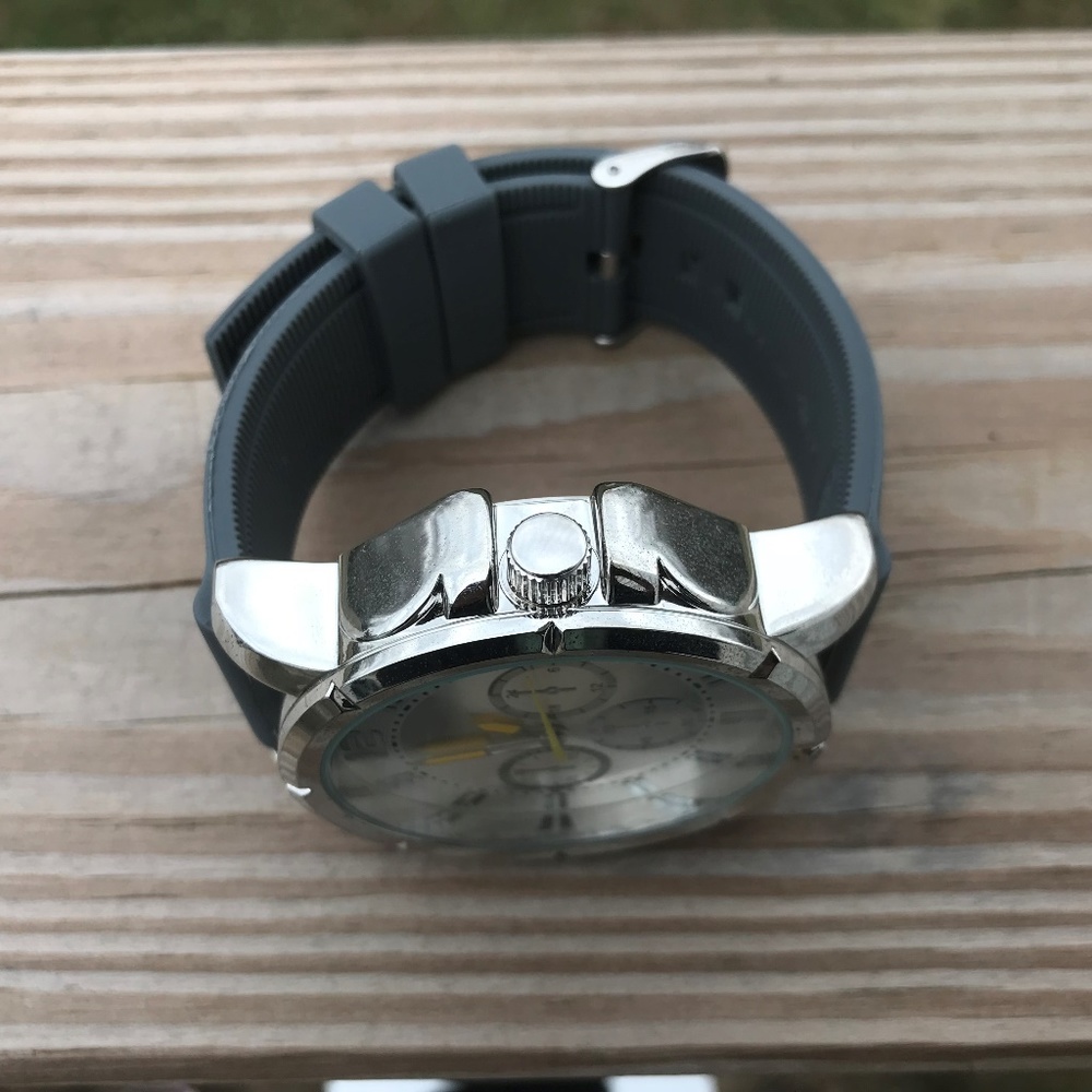 Geneva Men Watch Gray Silicon Rubber Band Big Dial - Picture 3 of 8